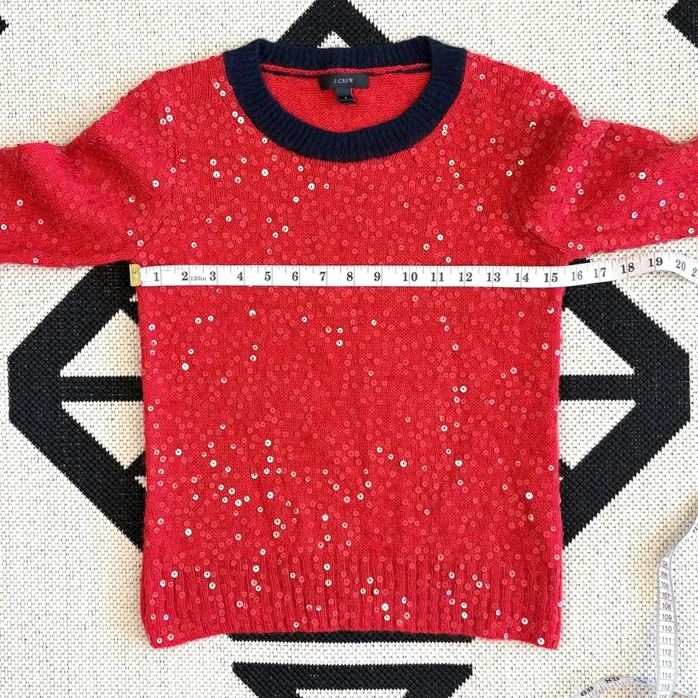 J. Crew Red & Navy Sequin Wool Mohair Blend Crewneck Sweater Small